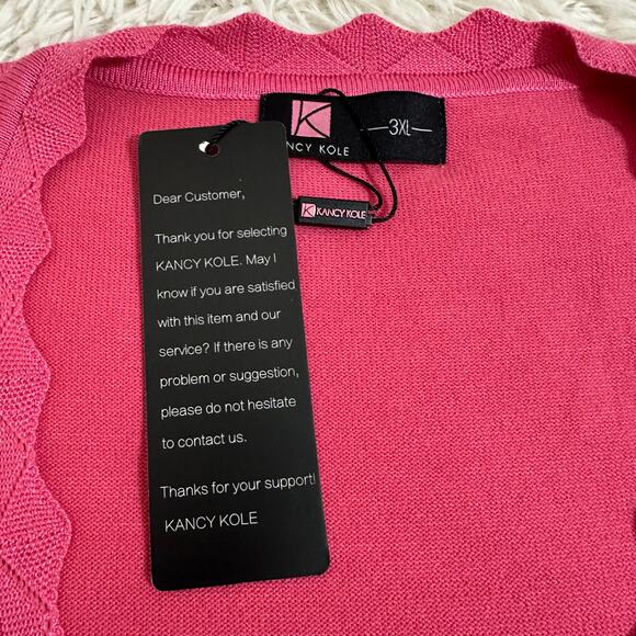 KANCY KOLE Pink 3/4 Sleeve Shrug Cardigan Open Front Scalloped Cropped Sz3X NWT - Picture 5 of 7